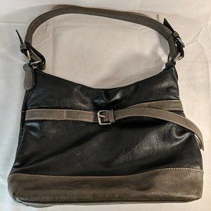 Hush Puppies Faux Leather Purse Black Grey Vintage Y2K 90s Shoulder Strap Bag